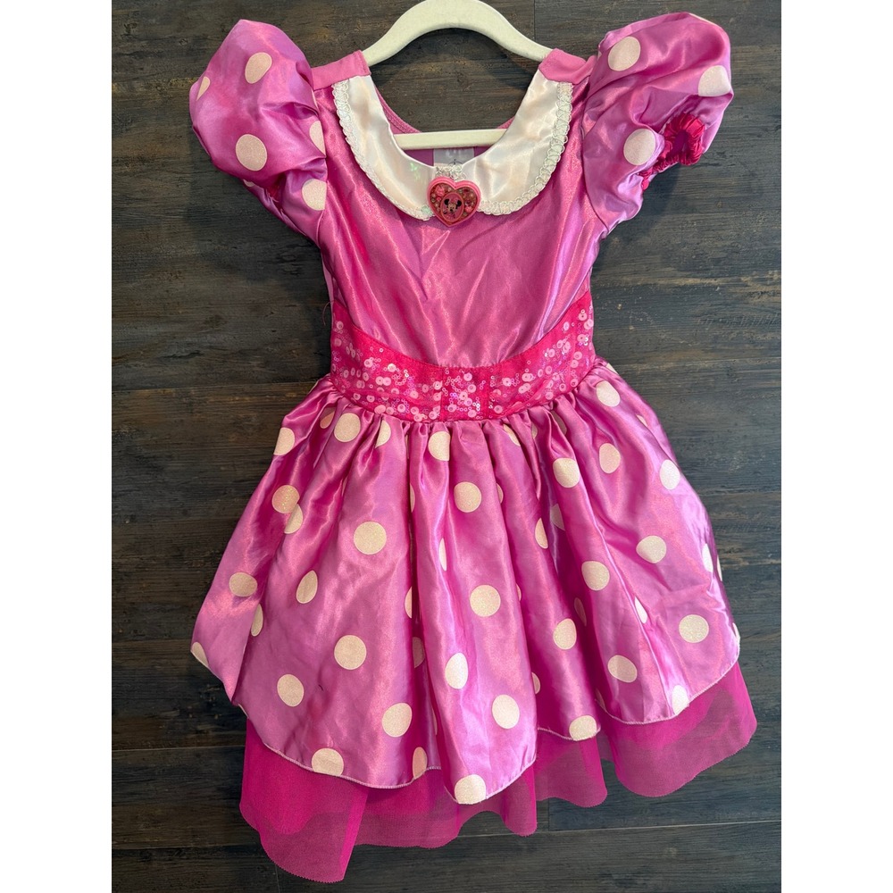 Disney Minnie Mouse Pink Polka Dot Costume Dress Girls Size 4 Sequin Tulle